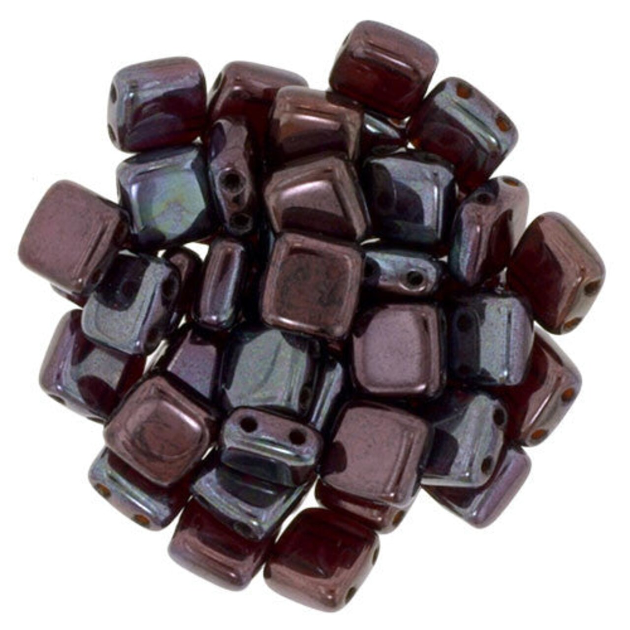 Czechmate 6mm Square Glass Czech Two Hole Tile Bead, Ruby - Vega